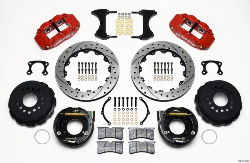 Wilwood 140-9219-DR Narrow Superlite 4R Rear P-Brk Kit 12.88in Drill Red Big Ford New Style 2.50in Offset