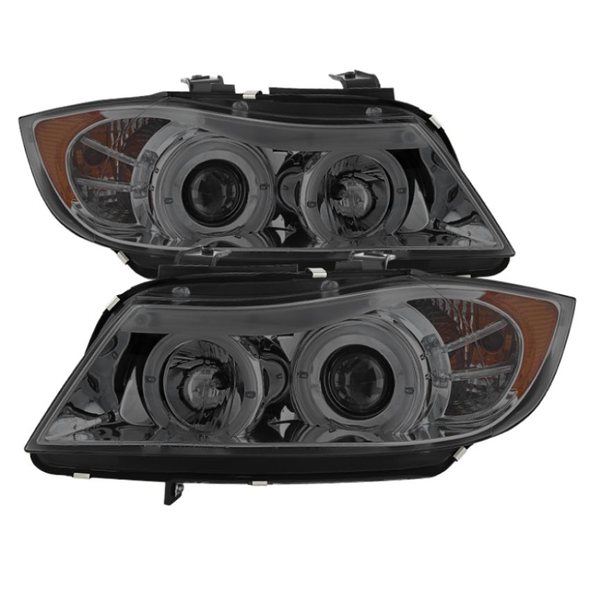 SPYDER 5009029 Projector Headlights - LED Halo - Amber Reflector - Eyebrow Bulb - Smoke