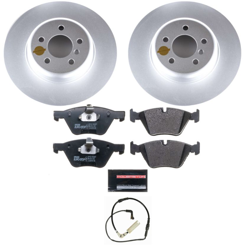 PowerStop ESK5694 Genuine Geomet Coated Rotors, ECE-R90 Brake Pads + Hardware Kit
