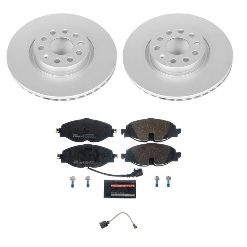 PowerStop ESK7082 Genuine Geomet Coated Rotors, ECE-R90 Brake Pads + Hardware Kit