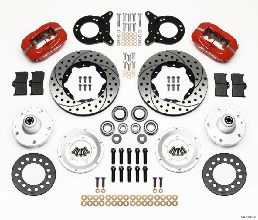 Wilwood 140-13343-DR Dynapro Dust-Boot Front Kit 11.00in Dril Red 1965-1969 Mustang Disc & Drum Spindle