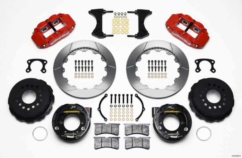 Wilwood 140-9220-R Narrow Superlite 4R Rear P-Brk Kit 12.88in Red Small Ford 2.50in Offset