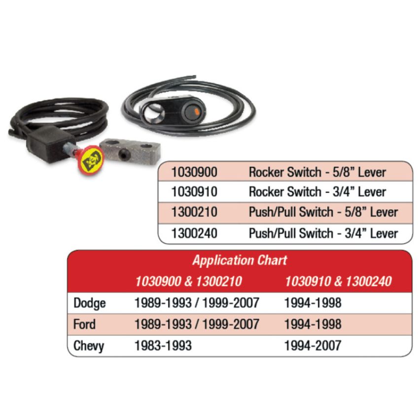 BD Diesel 1300210 BD Exhaust Brake Push/Pull Switch Kit 5/8 Shift Lever