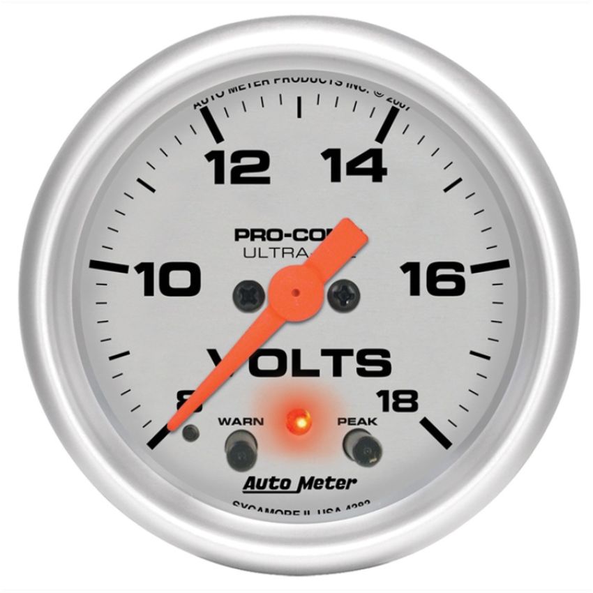 AUTOMETER ATM4383 2-1/16in U/L Volt Gauge w/Peak & Warning