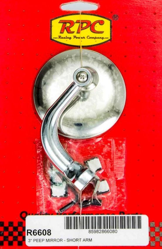 RACING POWER CO-PACKAGED RPCR6608 Chrome Steel Peep Mirror w/Short Arm 3in