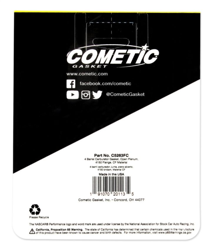COMETIC GASKETS CAGC5263 4150 Carb Gasket w/Open Plenum .047 thick
