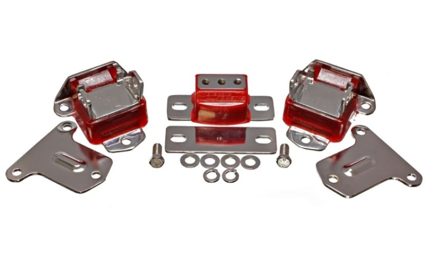 Energy Suspension 3.1134R 69-71 Camaro / 70-73 Monte Carlo Red Motor and Transmission Mounts; Chrome Finish