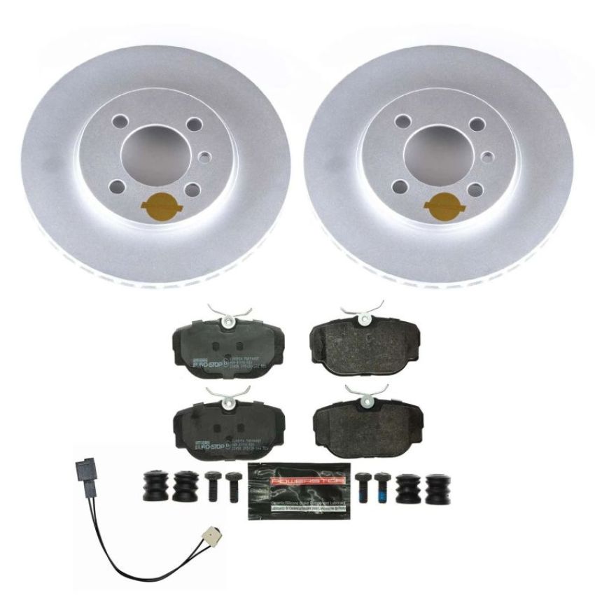 PowerStop ESK3008 Genuine Geomet Coated Rotors, ECE-R90 Brake Pads + Hardware Kit