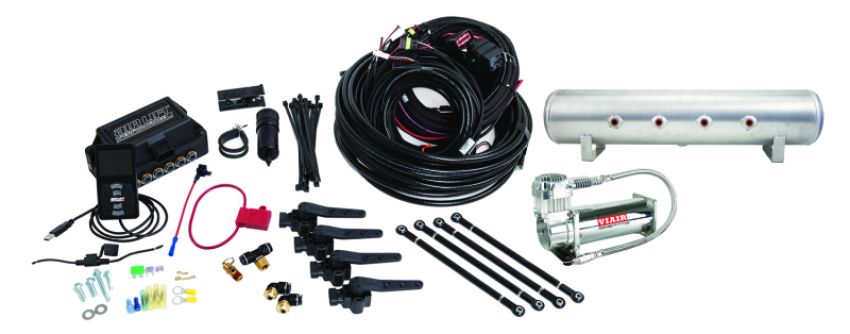 Air Lift 27699 Performance 3H (3/8 Air Line 4 Gal 7-Port  Raw Aluminum Tank VIAIR 444C Comp)