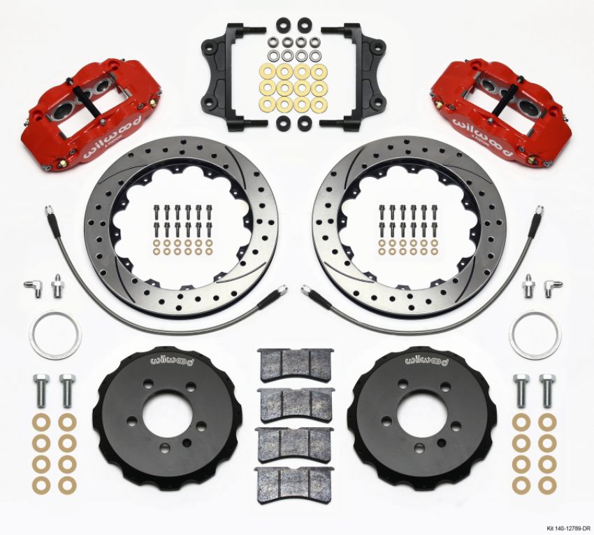 Wilwood 140-12789-DR Narrow Superlite 6R Front Hat Kit 12.88in Drill Red 06-12 Volkswagen GTI w/ Lines