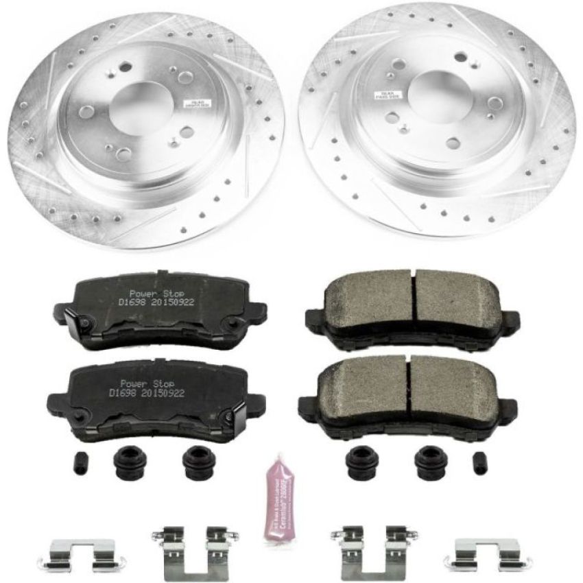 PowerStop K6952 Z23 Daily Driver Carbon-Fiber Ceramic Brake Pad and Drilled & Slotted Rotor Kit