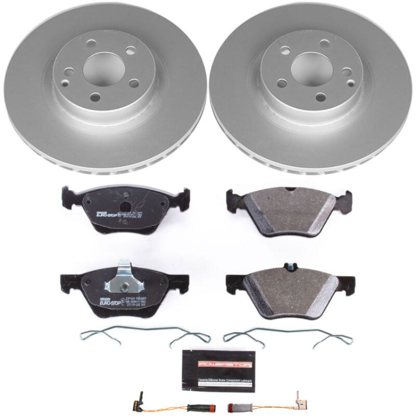 PowerStop ESK5168 Genuine Geomet Coated Rotors, ECE-R90 Brake Pads + Hardware Kit