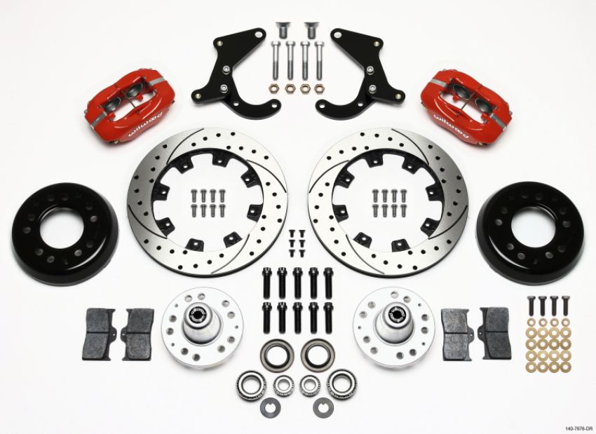Wilwood 140-7676-DR Forged Dynalite Front Kit 12.19in Drilled Red 55-57 Chevy