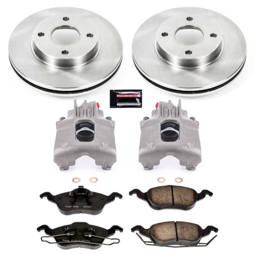 PowerStop KCOE1358 OE Stock Replacement Low-Dust Ceramic Brake Pad, Rotor and Caliper Kit