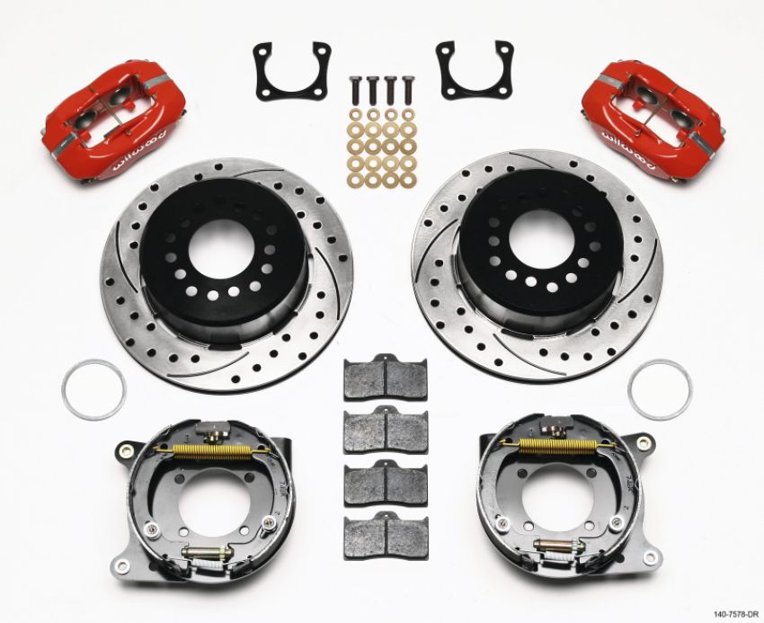 Wilwood 140-7578-DR Forged Dynalite P/S Park Brake Kit Drilled Red Chevy 12 Bolt-Spec 3.15in Brng