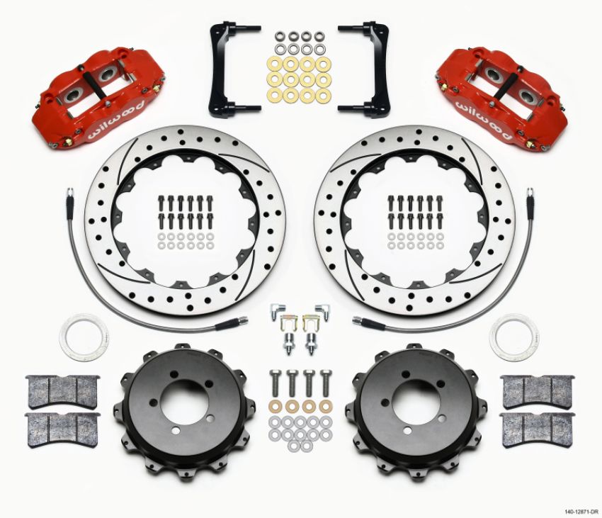 Wilwood 140-12871-DR Narrow Superlite 4R Rear Kit 12.88in Drilled Red 2012-Up Toyota / Scion FRS w/Lines