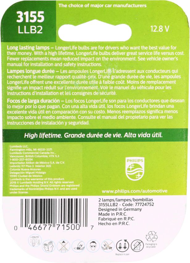 Philips 3155LLB2 Philips LongerLife Miniature 3155LL