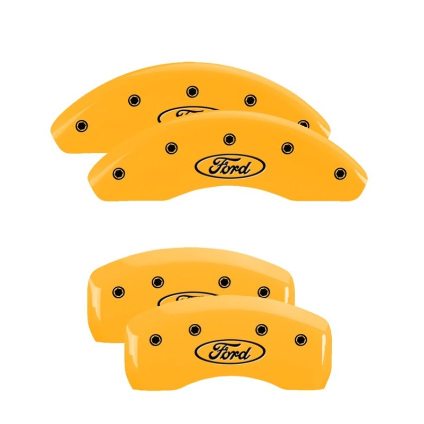 MGP 10221SFRDYL 4 Caliper Covers Engraved Front & Rear Oval logo/Ford Yellow finish black ch