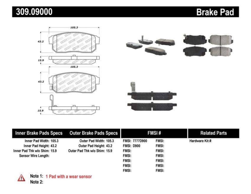 Stoptech 309.09000 Performance 11/00-02 Infiniti G20/10/00-04 I30/I35 Rear Brake Pads