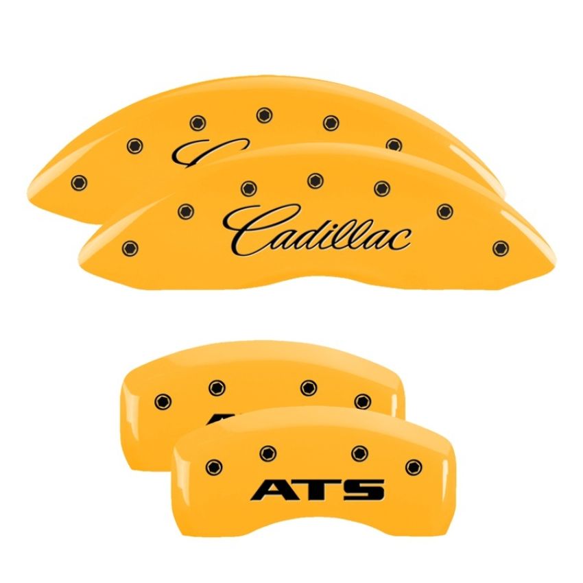 MGP 35007SATSYL 4 Caliper Covers Engraved Front Cadillac Engraved Rear ATS Yellow finish black ch