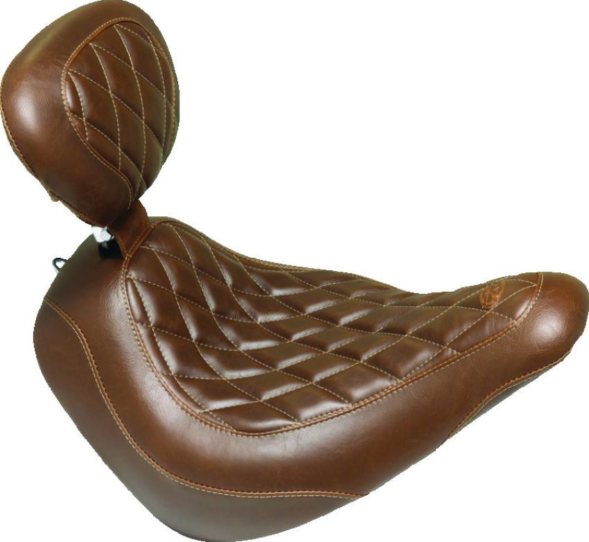 Mustang Motorcycle 83040 Mustang 18-21 Harley Low Rider, Sport Glide Wide Tripper Solo Seat w/Driver Backrest Diamond - Brown
