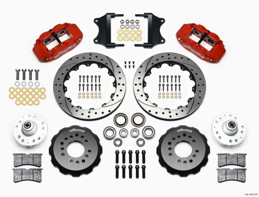 Wilwood 140-12307-DR Narrow Superlite 6R Front Hub Kit 12.88in Red Heidts Tri -5 2 inch Drop Spindle