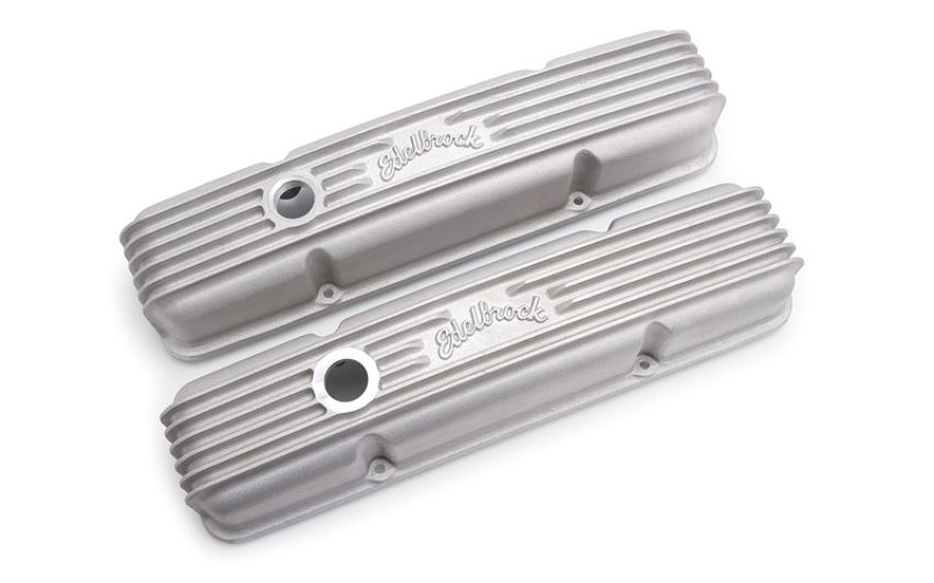 EDELBROCK EDE41449 Valve Cover Kit Classic Finned SBC 59-86