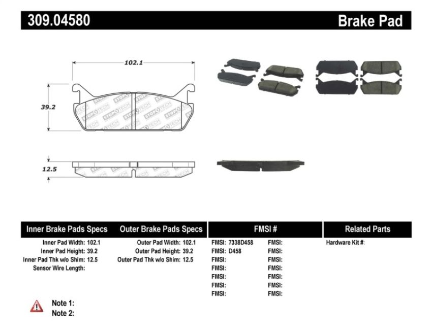 Stoptech 309.04580 Performance 90-93 Mazda Miata Rear Brake Pads D525