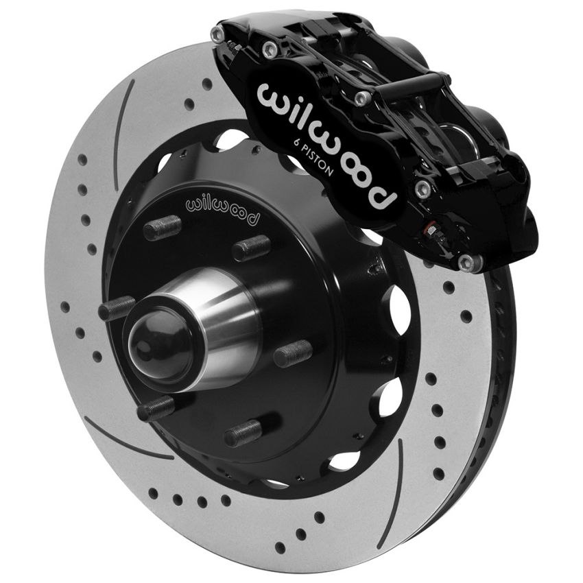 Wilwood 140-16458-D 63-87 C10 FNSL6R Front Big Brake Brake Kit 14in drill/slot 6x5.5 BP for drop spindles - Blk