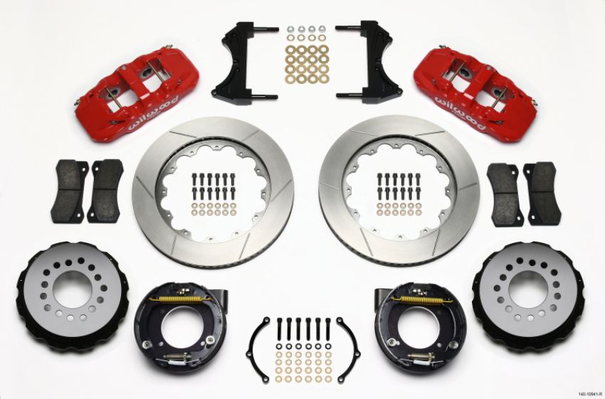 Wilwood 140-10941-R AERO4 Rear P-Brake Kit 14.00in Red Chevy C-10 2.42 Offset 5-lug