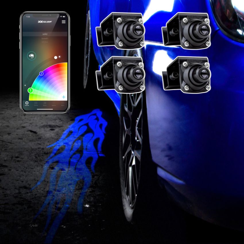 XKGLOW XK-CFX-ADV-FLAME XK Glow Curb FX Bluetooth XKchrome App Waterproof LED Projector Welcome Light Flame Style 4pc