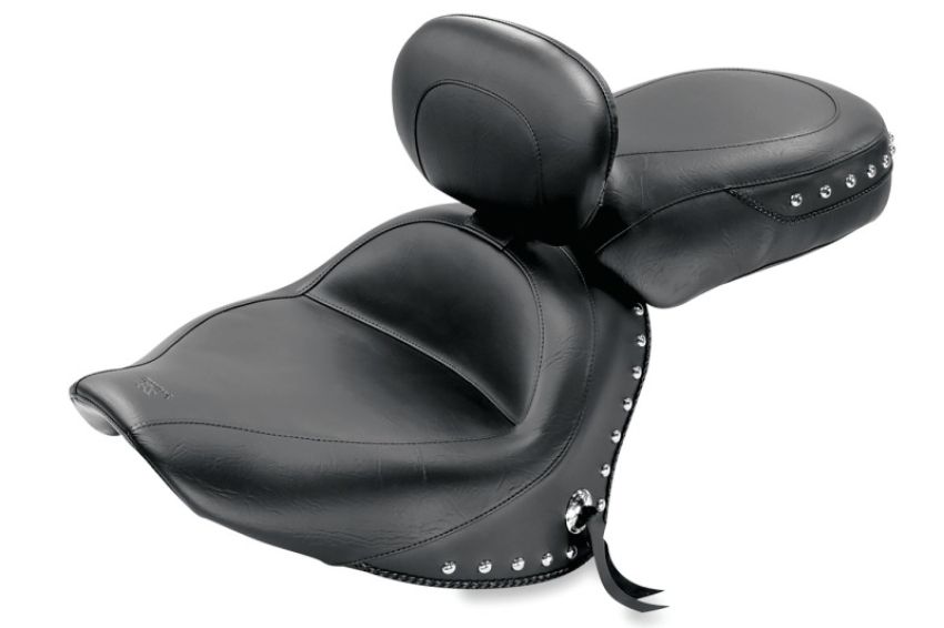Mustang Motorcycle 79476 Mustang 07-17 Yamaha V-Star 1300,1300 Tourer Wide 2PC Seat w/ Driver Backrest Studs- Black