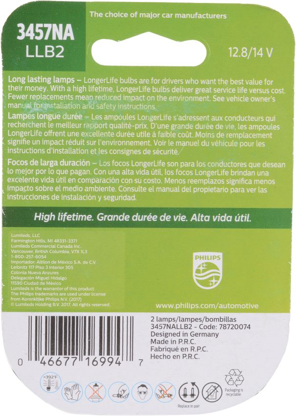 Philips 3457NALLB2 Philips LongerLife Miniature 3457NALL
