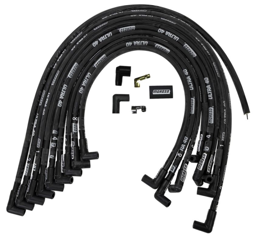 Moroso 73832 Chevrolet Big Block Ignition Wire Set - Ultra 40 - Sleeved - HEI - Crab Cap - 90 Degree - Blk
