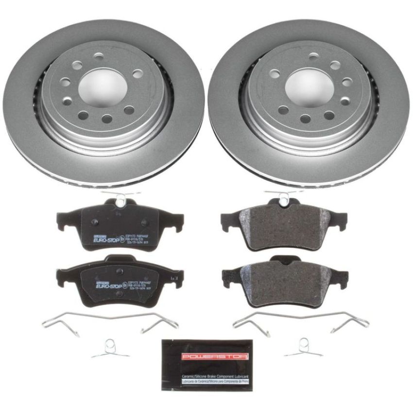 PowerStop ESK5698 Genuine Geomet Coated Rotors, ECE-R90 Brake Pads + Hardware Kit