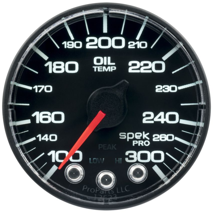AutoMeter P322324 Spek-Pro Gauge Oil Temp 2 1/16in 300f Stepper Motor W/Peak & Warn Blk/Blk