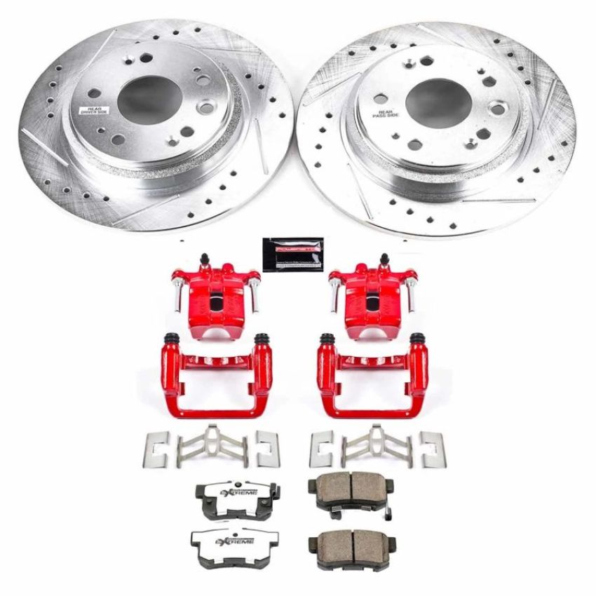 PowerStop KC4989-26 Z26 Street Performance Ceramic Brake Pad, Drilled Slotted Rotor, and Caliper Kit
