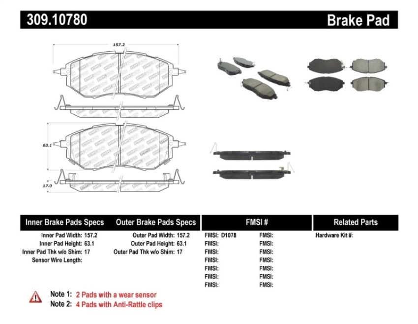 Stoptech 309.10780 Performance 05-08 Legacy 2.5 GT Front Brake Pads