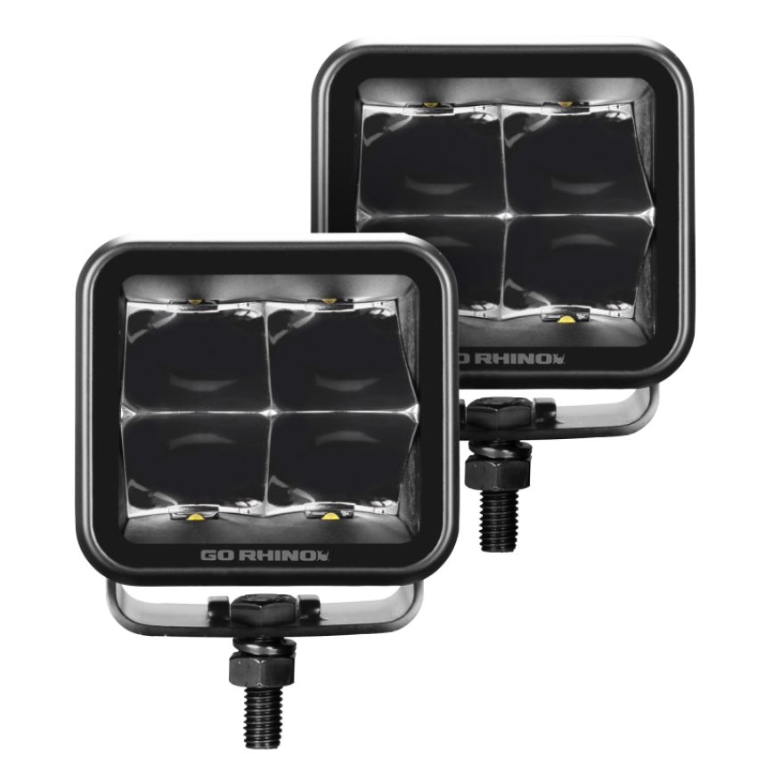 Go Rhino 750400321SCS Xplor Blackout Series Cube LED Spot Light Kit (Surface/Threaded Stud Mnt) 3x3 - Blk (Pair)
