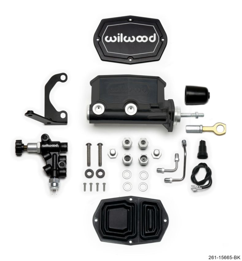 Wilwood 261-15665-BK Compact Tandem M/C - 1in Bore w/RH Bracket and Valve (Mustang Pushrod) - Black