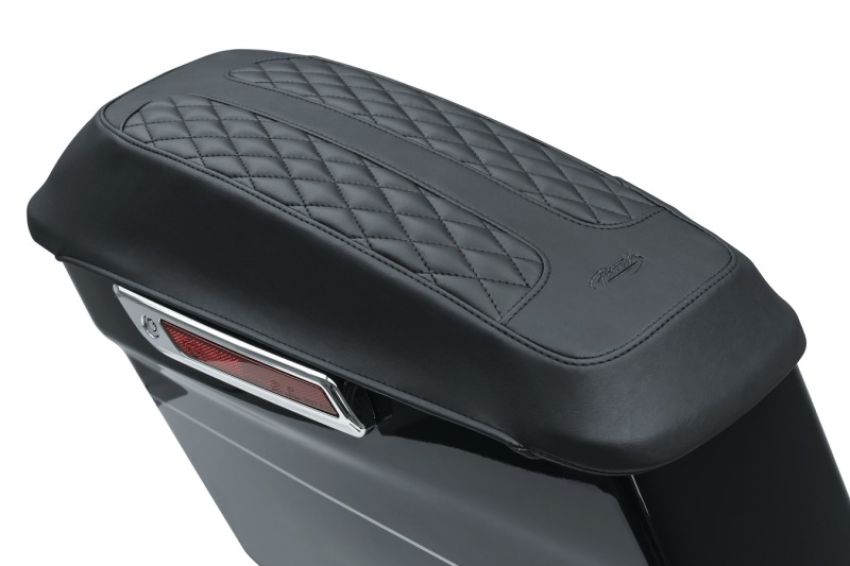 Mustang Motorcycle 77638 Mustang 80-07 Harley Early FL Touring Saddlebag Lid Covers Diamond Stitch - Black