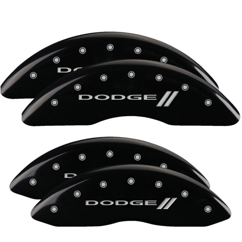 MGP 12124SDD3BK 4 Caliper Covers Engraved Front & Rear With stripes/Dodge Black finish silver ch