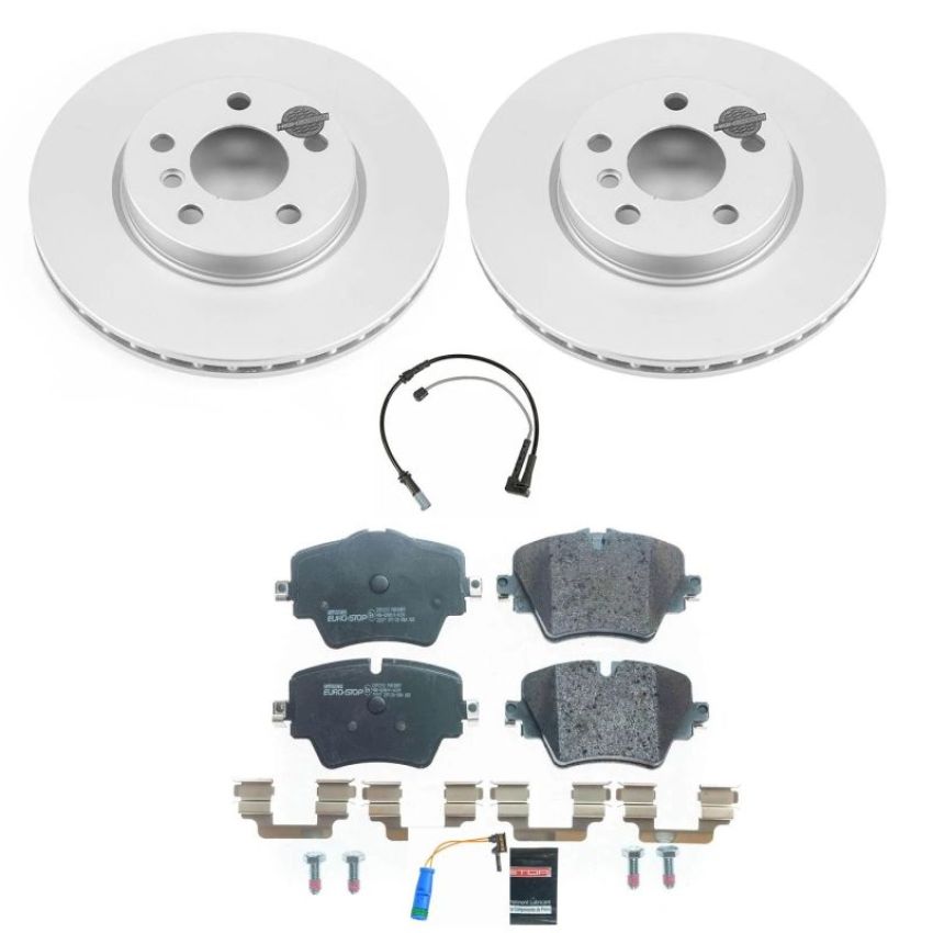 PowerStop ESK8323 Genuine Geomet Coated Rotors, ECE-R90 Brake Pads + Hardware Kit