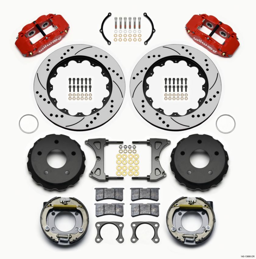 Wilwood 140-13666-DR Narrow Superlite 4R Rear P-Brk Kit 14.00in Drilled Red Big Ford 2.38in Off Bronco 5 x 5.50