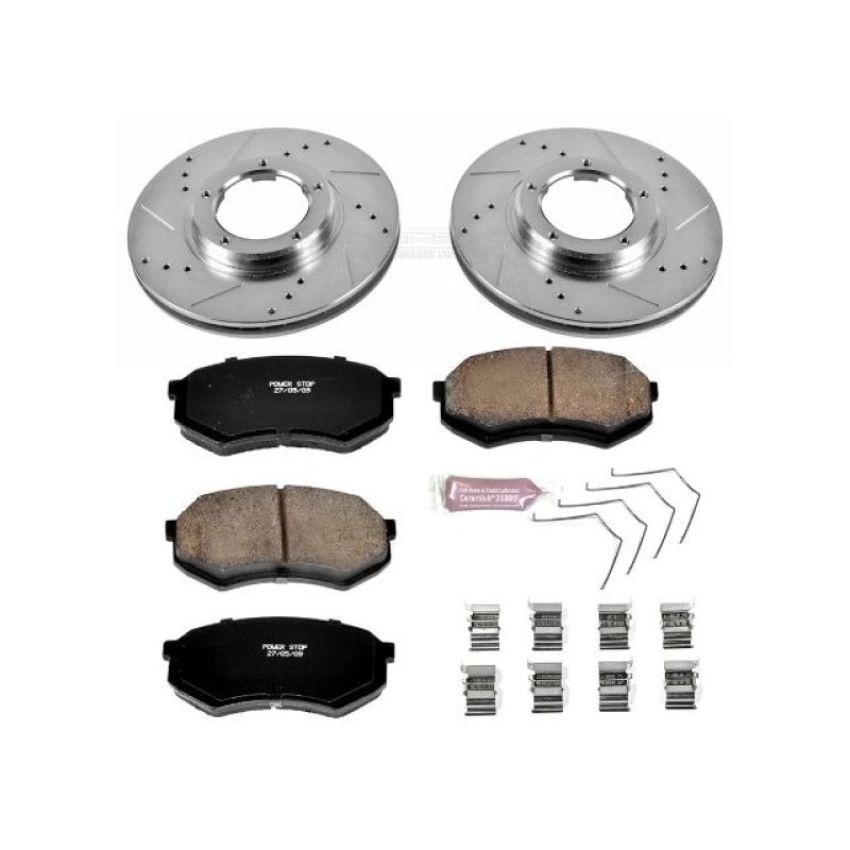 PowerStop K1232 Z23 Daily Driver Carbon-Fiber Ceramic Brake Pad and Drilled & Slotted Rotor Kit