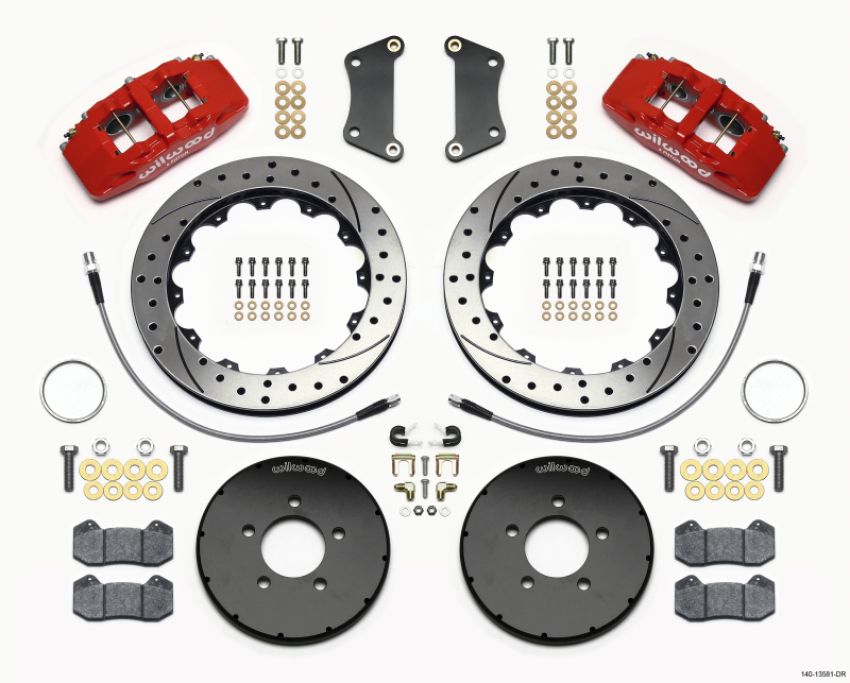 Wilwood 140-13581-DR Dynapro 6 Front Hat Kit 12.88in Drilled Red 2005-Up Mazda 3 w/ Lines