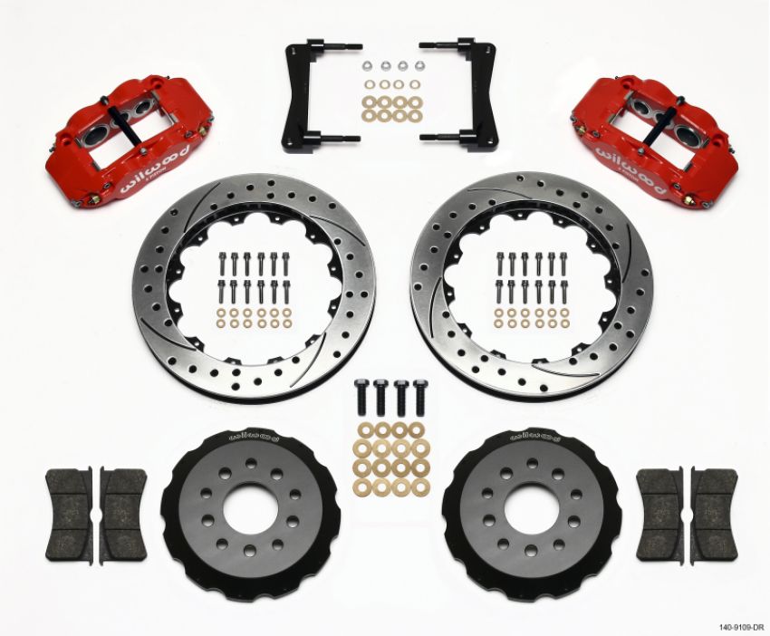 Wilwood 140-9109-DR Narrow Superlite 6R Front Hat Kit 13.06in Drill Red 2005-2014 Mustang