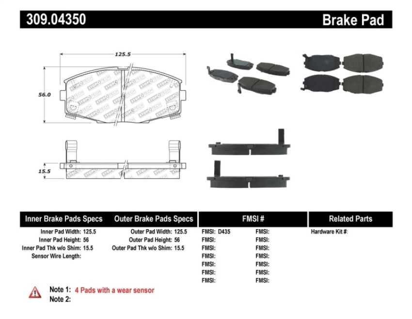 Stoptech 309.04350 Performance 87-92 MK3 Supra Front Brake Pads