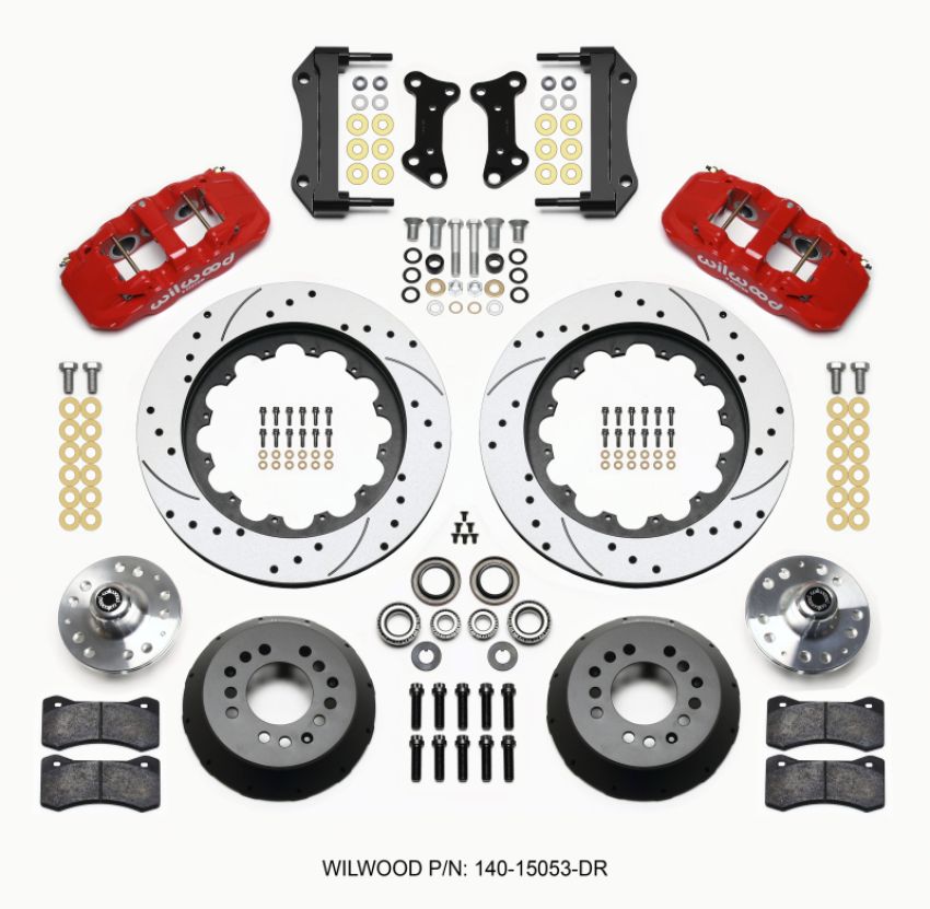 Wilwood 140-15053-DR AERO6 Front Hub Kit 15.00 Drilled Red 67-69 Camaro 64-72 Nova Chevelle
