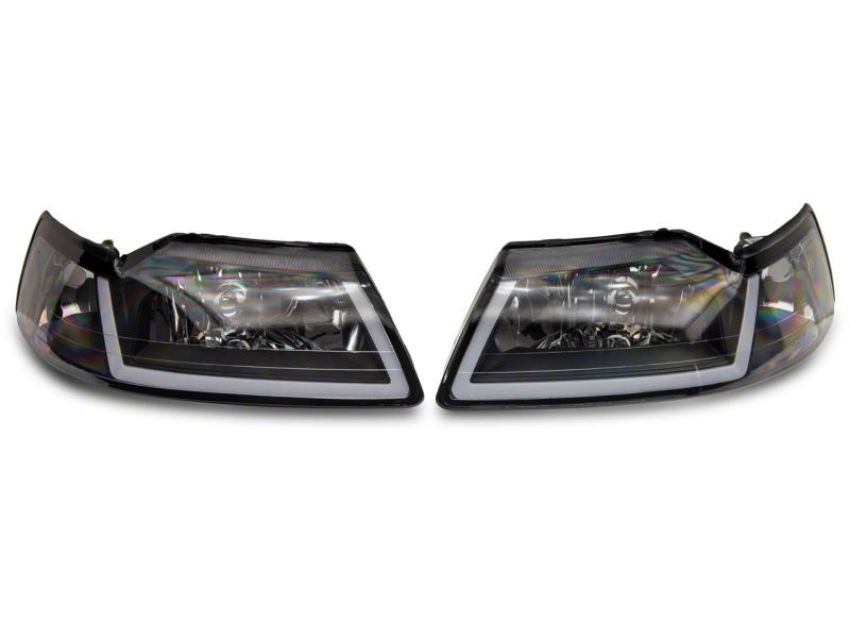 Raxiom 422713 99-04 Ford Mustang Axial Series Headlights w/ Sequential LED Bar- Blk Housing (Clear Lens)